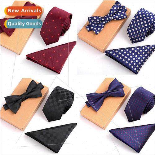 Men Tie Set Embroidered Casual Korean Tie 3 Piece Set 6cm Pl