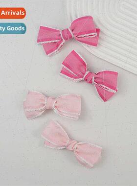 Sweet lovely pink bow hair clips girls broken hair side clip