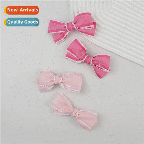 Sweet lovely pink bow hair clips girls broken hair side clip