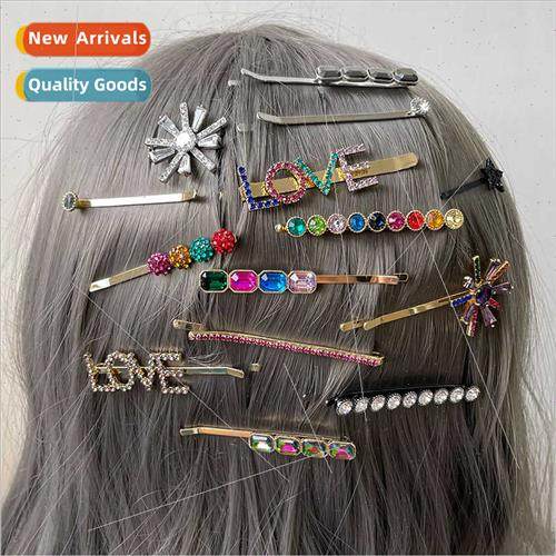 ins copper inlaid zirconium rainbow color set hair clips wom