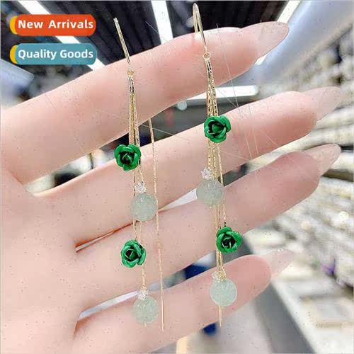 Korea fashion earrings S925 silver needle wh long tassel ros