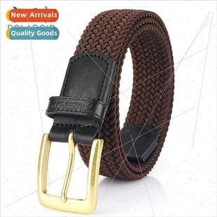 Canvas elastic elastic waist belt men women brass pin buckle