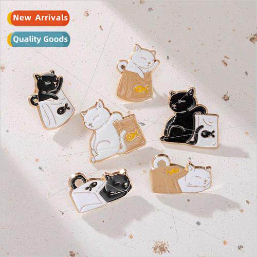 New alloy cartoon animal brooch cute black whe backpack cat