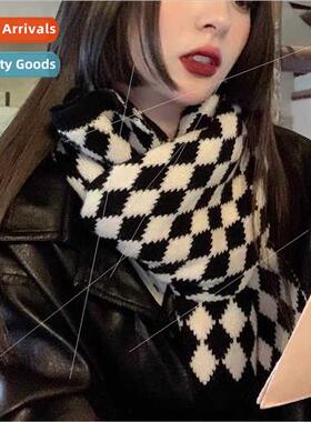 Scarf female fall winter black whe checkerboard plaid 2021 n