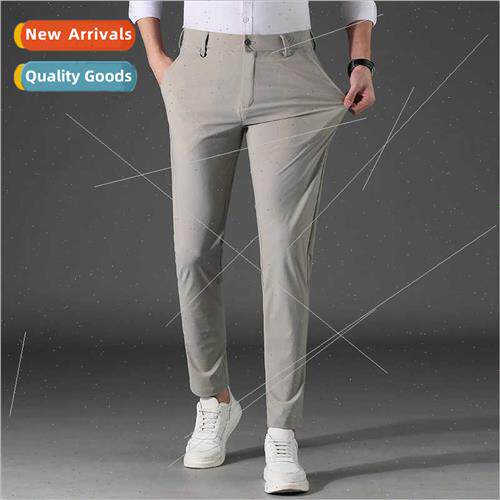 Casual pants men summer thin breathable ice silk nine-minute