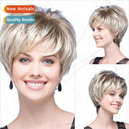 Wig female short hair Europe fashion light blonde chemical f