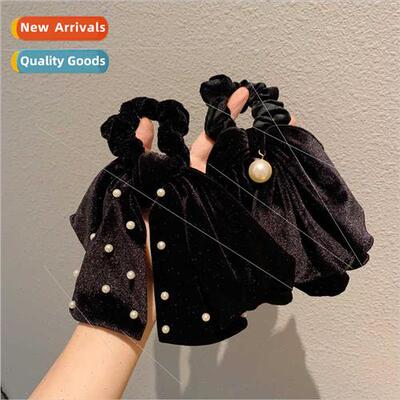 Velvet bow hair band fluttering hair rope tie ponytail leath