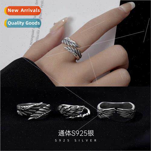 S925 silver Korea retro angel wings ring simple niche wings