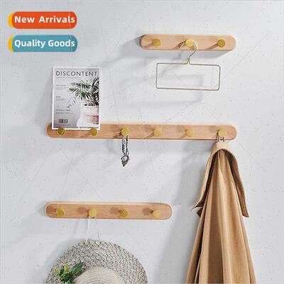 New minimalist beech solid wood row hooks no-hole bathroom h