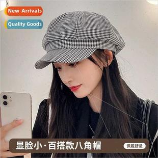 Korean hundred head beret circumfe big female thin Plaid