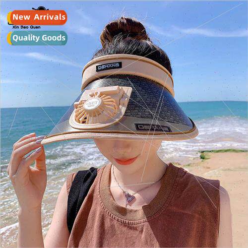 8202 new sun hat female large brim wh fan hollow cap USB cha