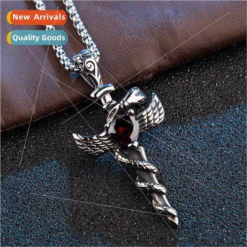 Vintage Angel Sword Necklace Men  Sweater Chain Anti Thai lv