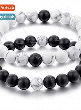 8mm Matte Black Brushed Whe Turquoise Couple Bracelet