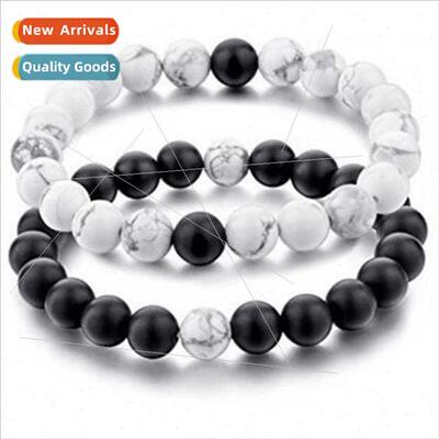 8mm Matte Black Brushed Whe Turquoise Couple Bracelet