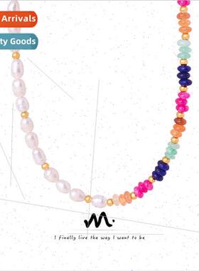 Vintage Baroque Colorful Natural Stone Handmade Beaded Neckl