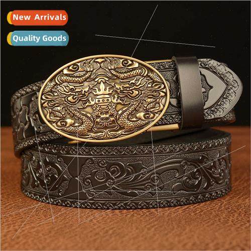 New carved belt jeans belt cowhide fashion retro double drag