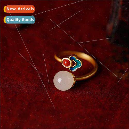 New Ancient Gilt Finger Ring Enameled Women Open Ring