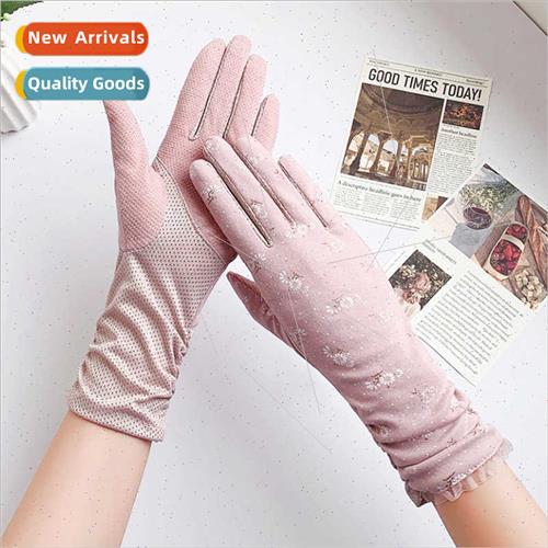 Ice silk sunscreen gloves breathable thin summer female outd