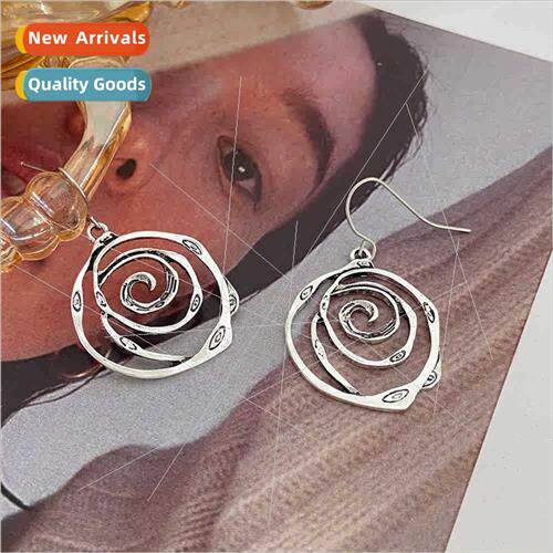 New simple earrings long hollowed out round swirl earrings n