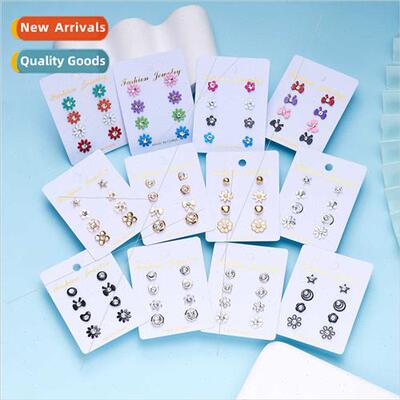 New 4 pairs colorful small flowers wh diamond combination ca