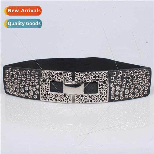 Punk rivets square buckle elastic elastic waistband decorati