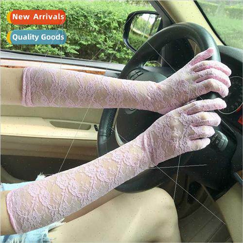 Summer women medium-length lace sunscreen cuffs black UV glo