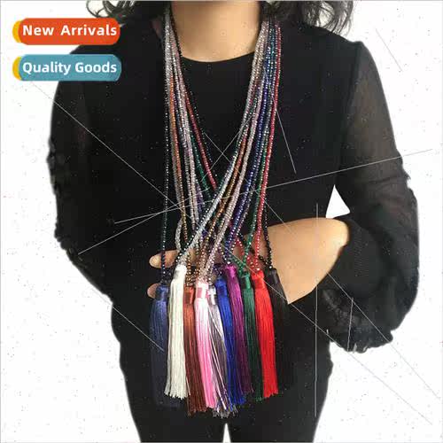 10 Colorful Velvet Thread Pendant Crystal Beaded Necklace Ta