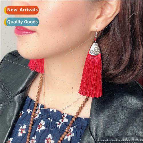 Europe long earrings lerary retro fish mouth silk tassel ear