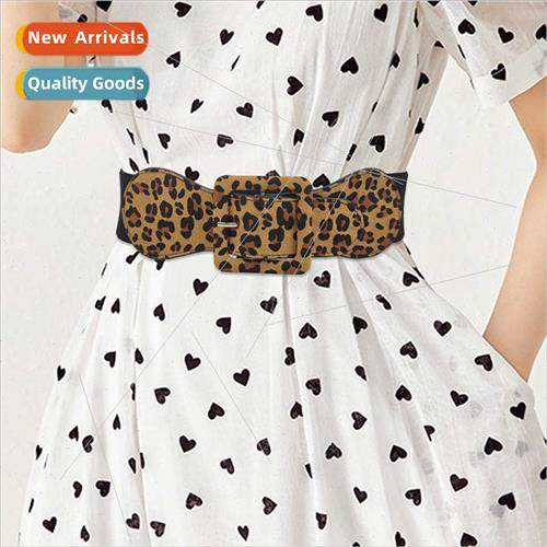 leopard print elastic wide belt women fashion versatile deco