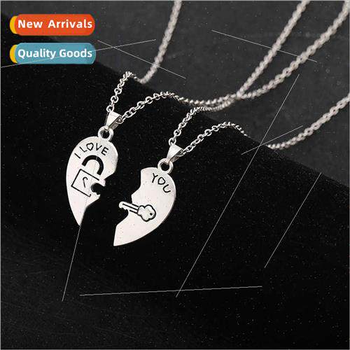 Love splicing alloy necklace simple couple key lock pendant
