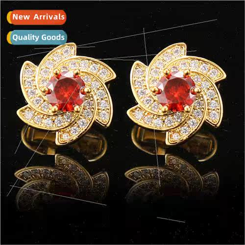 Cufflinks men women large windmill full diamond zirconia Fre