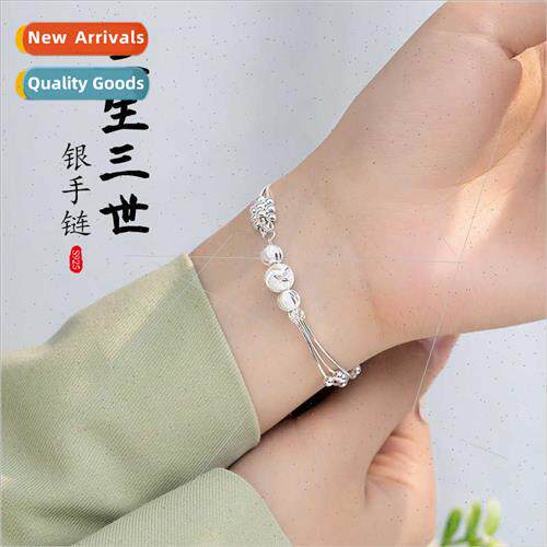 S925 lver Three ves Bracelet Women Transfer Beads che HJewel
