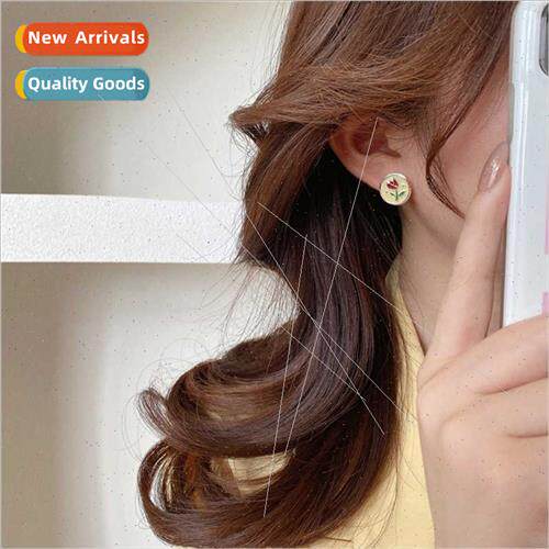 2023 summer new Korea ins drop oil tulip earrings HK retro n
