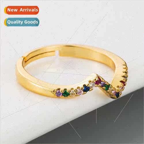 Europe mple Wave Ring Women Irregular Copper Set Colorful Zi