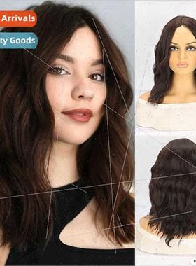 Europe wig medium parted short curly hair water ripple curly