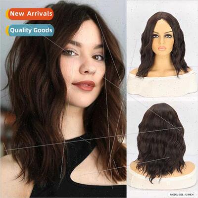 Europe wig medium parted short curly hair water ripple curly