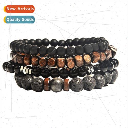New Volcanic Stone Wooden Beads Bracelet Hemate Beaded Men P