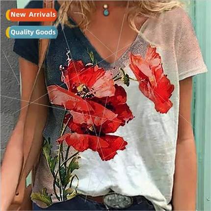 2022 Women's Fashion Floral Theme T Shirt Floral Plants