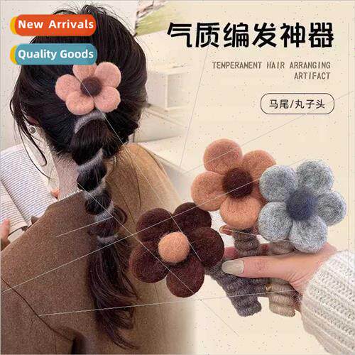 Korea fall winter cute braided hair artifact plush flowers p