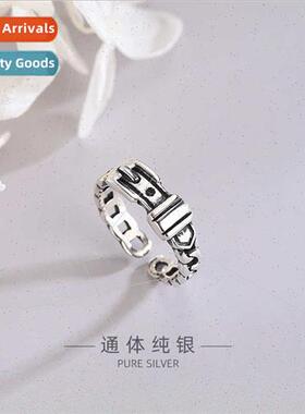 s925 lver Korea Belt Buckle Chain Ring Vintage Thai lver Old