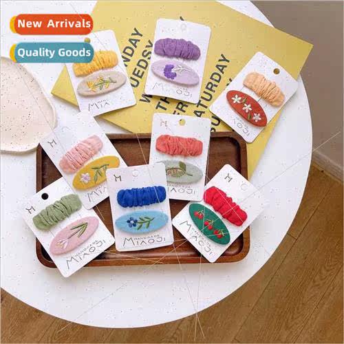 Children cloth candy color oval embroidery hair clips Korea