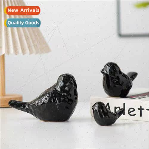 Ceramic bird desktop ornaments black home crafts decorative