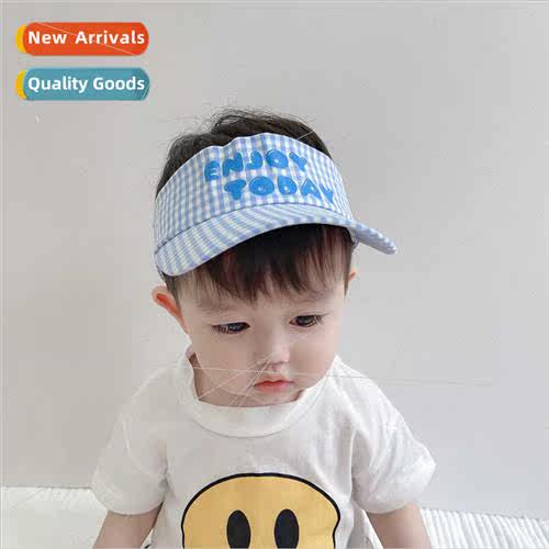 Children summer sunscreen hollow cap large brim plaid printe