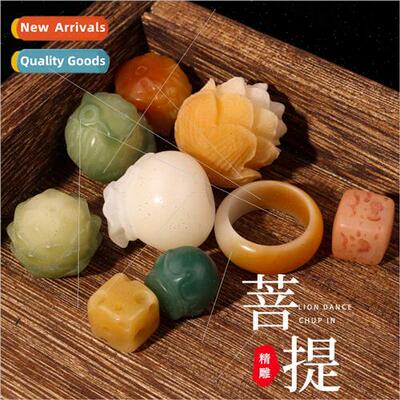 Bodhi root carving waking lion lotus cloth bag star moon bod