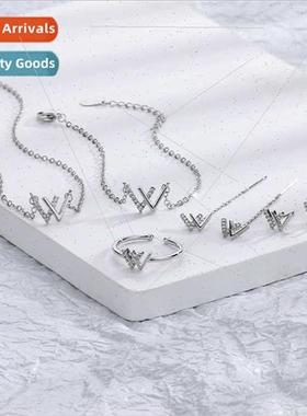 Bracelet Earrings Ring W Letter Set Diamonds Double V Stud E