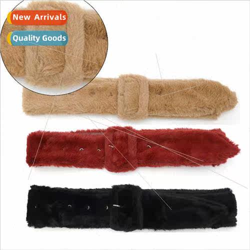 Plush Belt Women Fur Coat Belt Accessories Square Buckle Dec