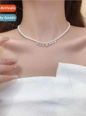 Rhinestone pearl necklace female 2023 new tide niche collarb