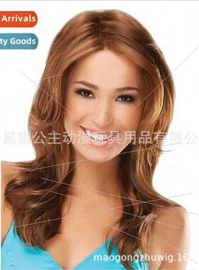 Europe fashion ladies medium long curly hair parted bangs fl