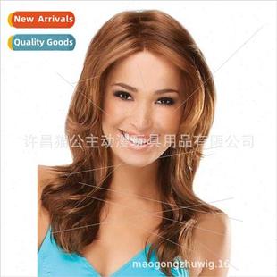 Europe fashion ladies medium long curly hair parted bangs fl