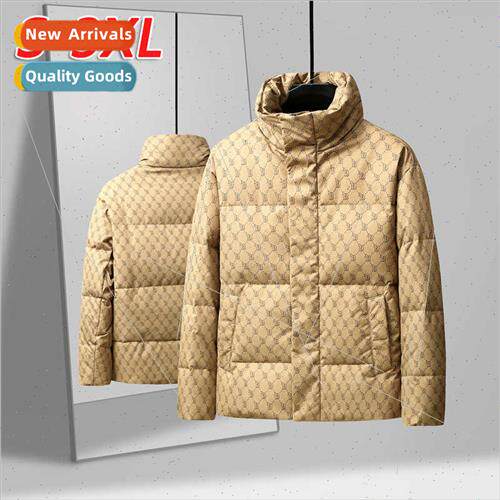 Short stand-up collar down jacket men fashion plaid jacket f
